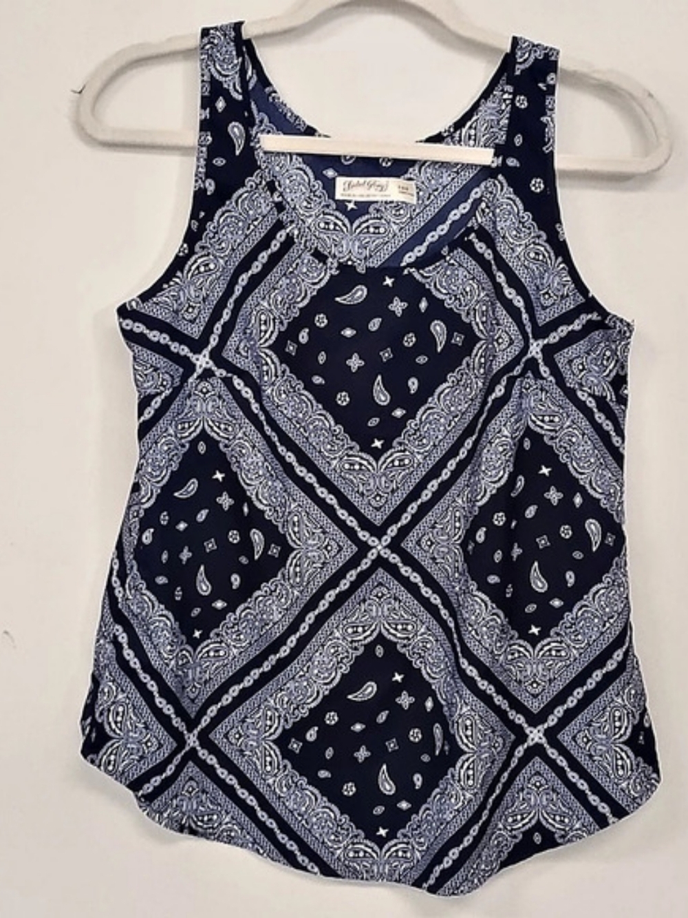 Vintage Faded Glory Bandana Print Paisley Sleeveless Tank Top Blue White Small